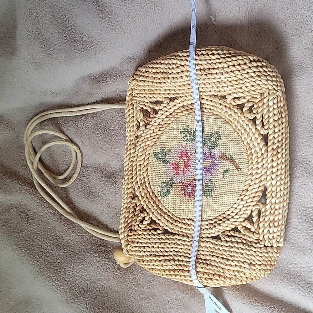Vintage wicker needlepoint purse